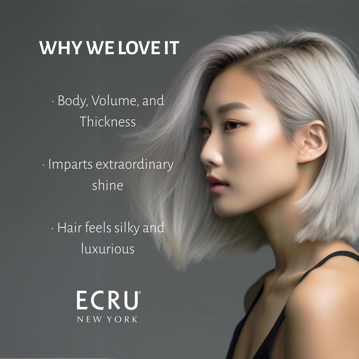 ECRU New York fine-hair-volume-mousse foam highlighting strong hold without heaviness.