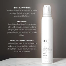 ECRU New York volume-mousse on hair illustrates lift and definition throughout day.