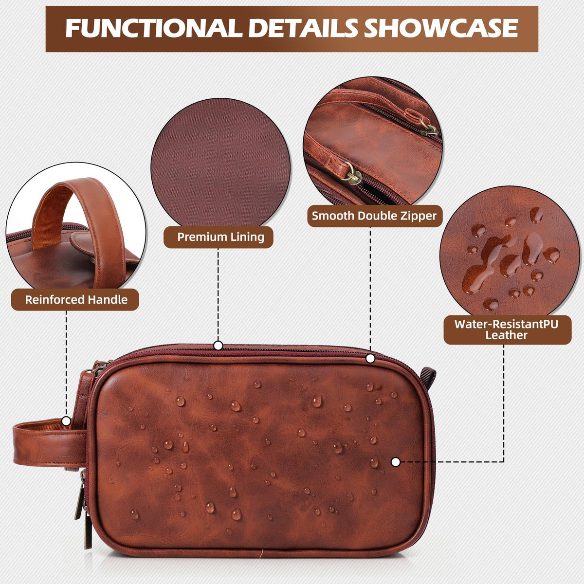 Ecttunafe bag stands upright on vanity for easy item visibility.