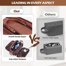 Wet-dry separation keeps towels dry and toiletries organized during trips.