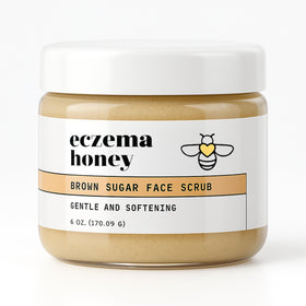 Eczema Honey brown sugar scrub jar closeup for silkier skin