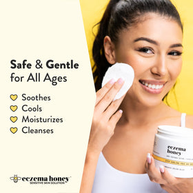 ECZEMA HONEY face and body rounds in use for gentle daily hydration.