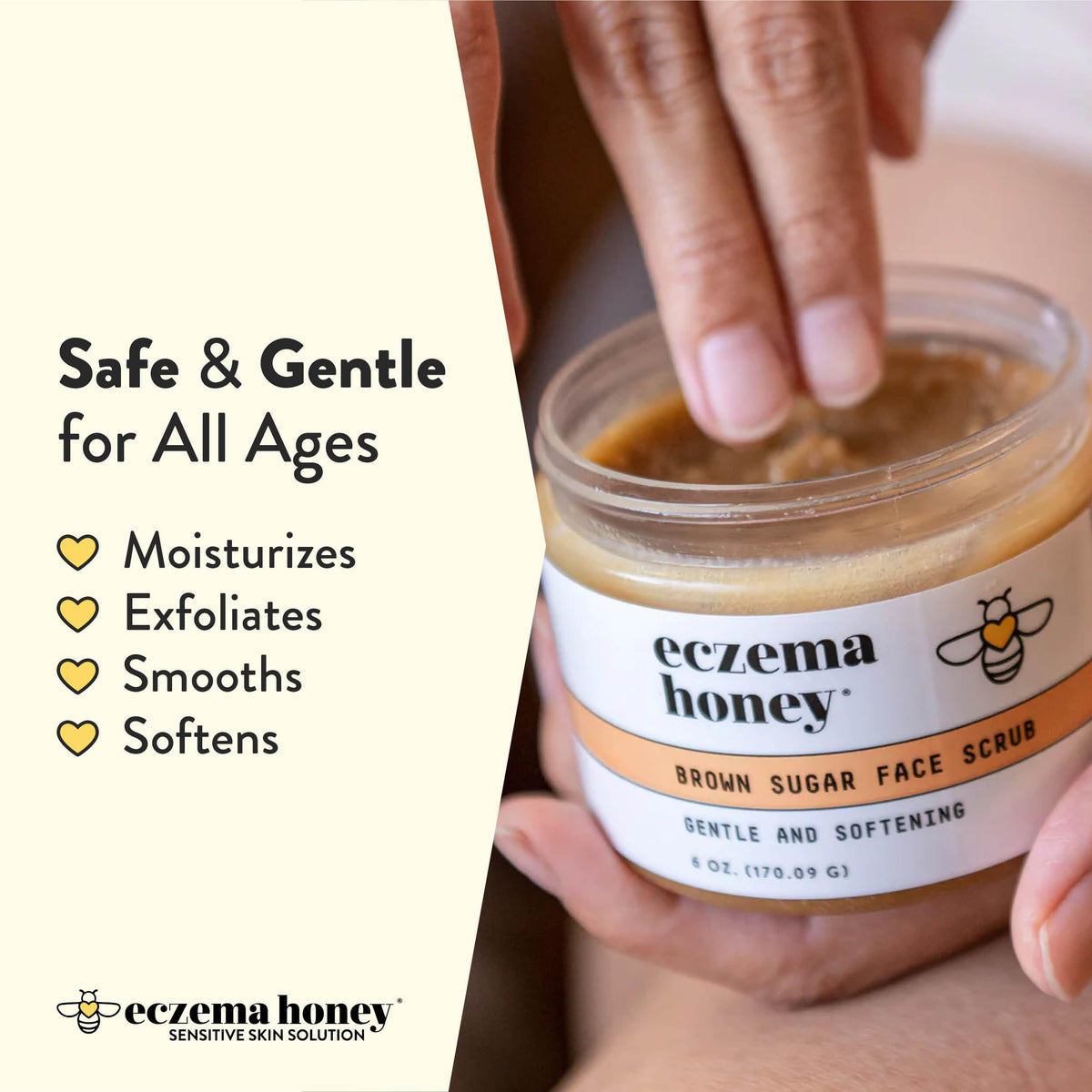Eczema Honey scrub lather on skin during application for hydration