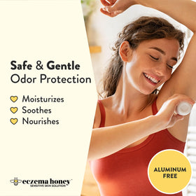 Underarm coverage with ECZEMA HONEY deodorant for daily comfort.