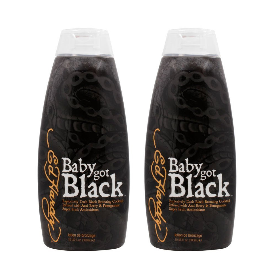 ED HARDY Baby Got Black bottle pour showcases a luxurious self-tanner for a deep bronze glow.