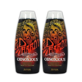 ED HARDY Obnoxious indoor tanning lotion bottle with mango and hemp seed oil.