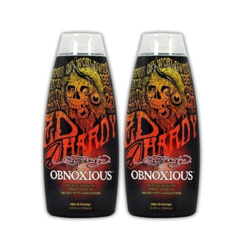 ED HARDY Obnoxious indoor tanning lotion bottle with mango and hemp seed oil.