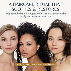 EDENIKA BOTANICALS chamomile shampoo ingredients panel featuring chamomile, cocoa butter, aloe vera, papaya.