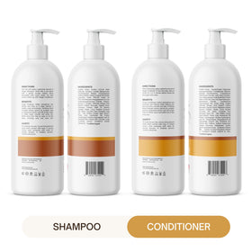 Close-up of shampoo and conditioner bottles for easy daily routine.