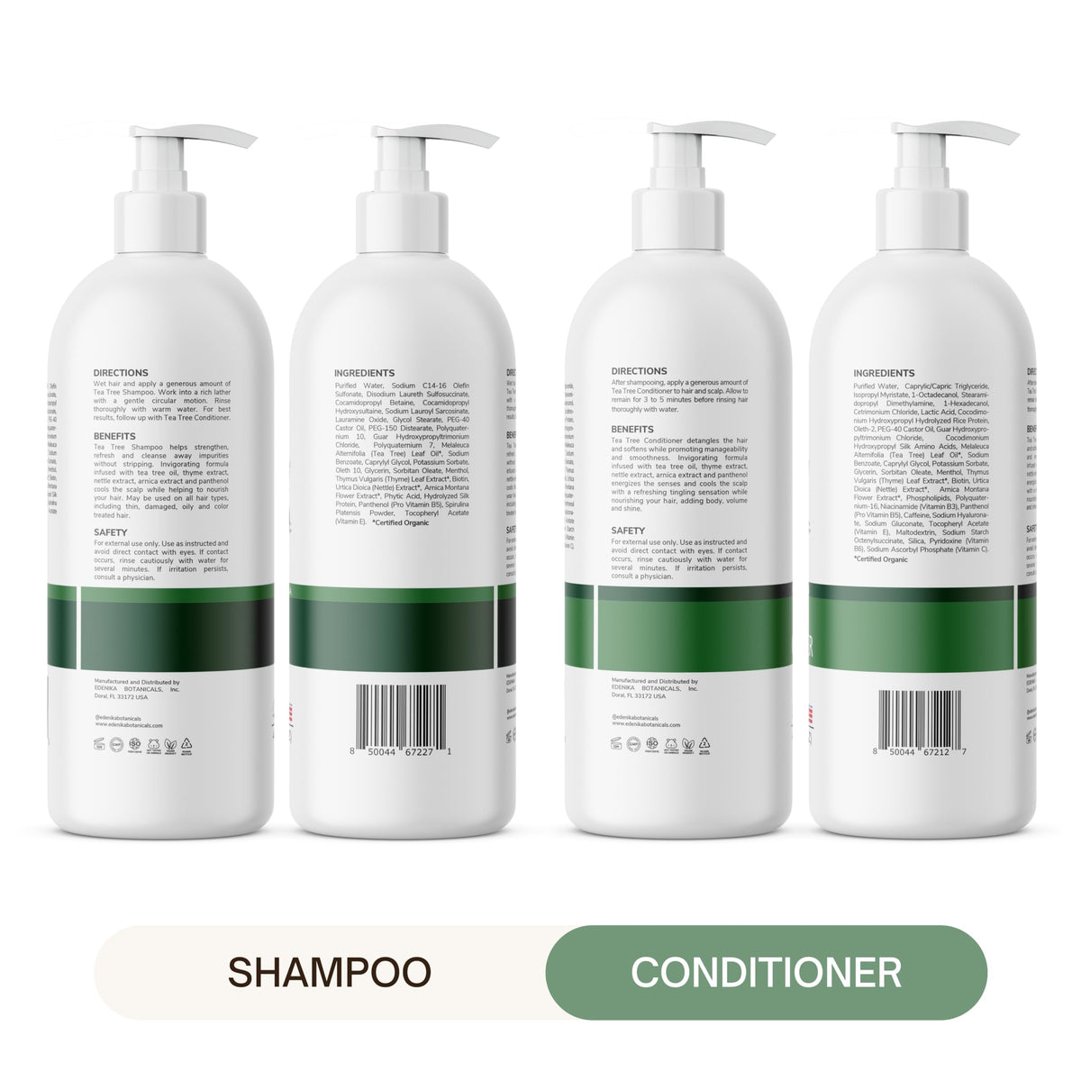 Gift-ready EDENIKA BOTANICALS Tea Tree Shampoo and Conditioner set packaging.