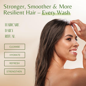 Shampoo bottle shown for daily scalp care with EDENIKA BOTANICALS Tea Tree.