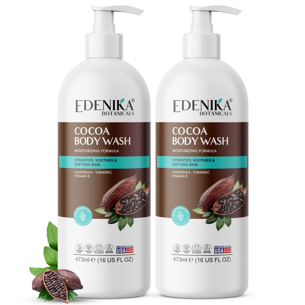 EDENIKA BOTANICALS Cocoa Butter Body Wash bottle highlighting daily hydration