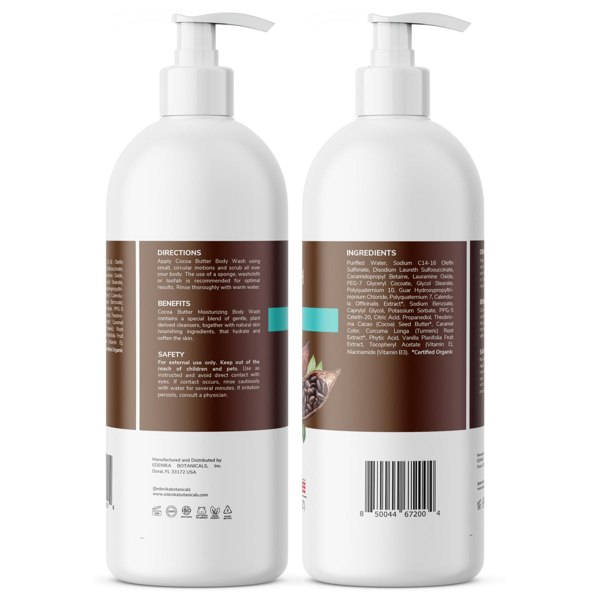 EDENIKA BOTANICALS Cocoa Butter Body Wash eco-pack packaging detail