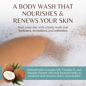 Creamy lather of EDENIKA BOTANICALS coconut body wash for a nourishing cleanse