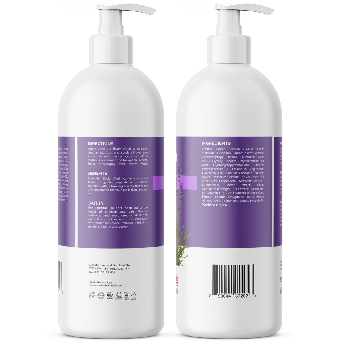 Two-pack packaging ensures a steady supply and value for Edenika Lavender Body Wash.