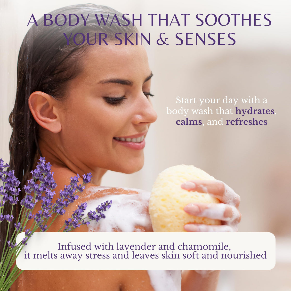 Close-up texture shows nourishing oils for silky skin with Edenika Lavender.