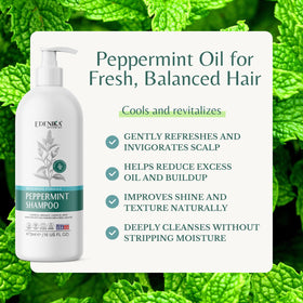 EDENIKA BOTANICALS Peppermint Shampoo pump demonstrating cooling scalp relief.
