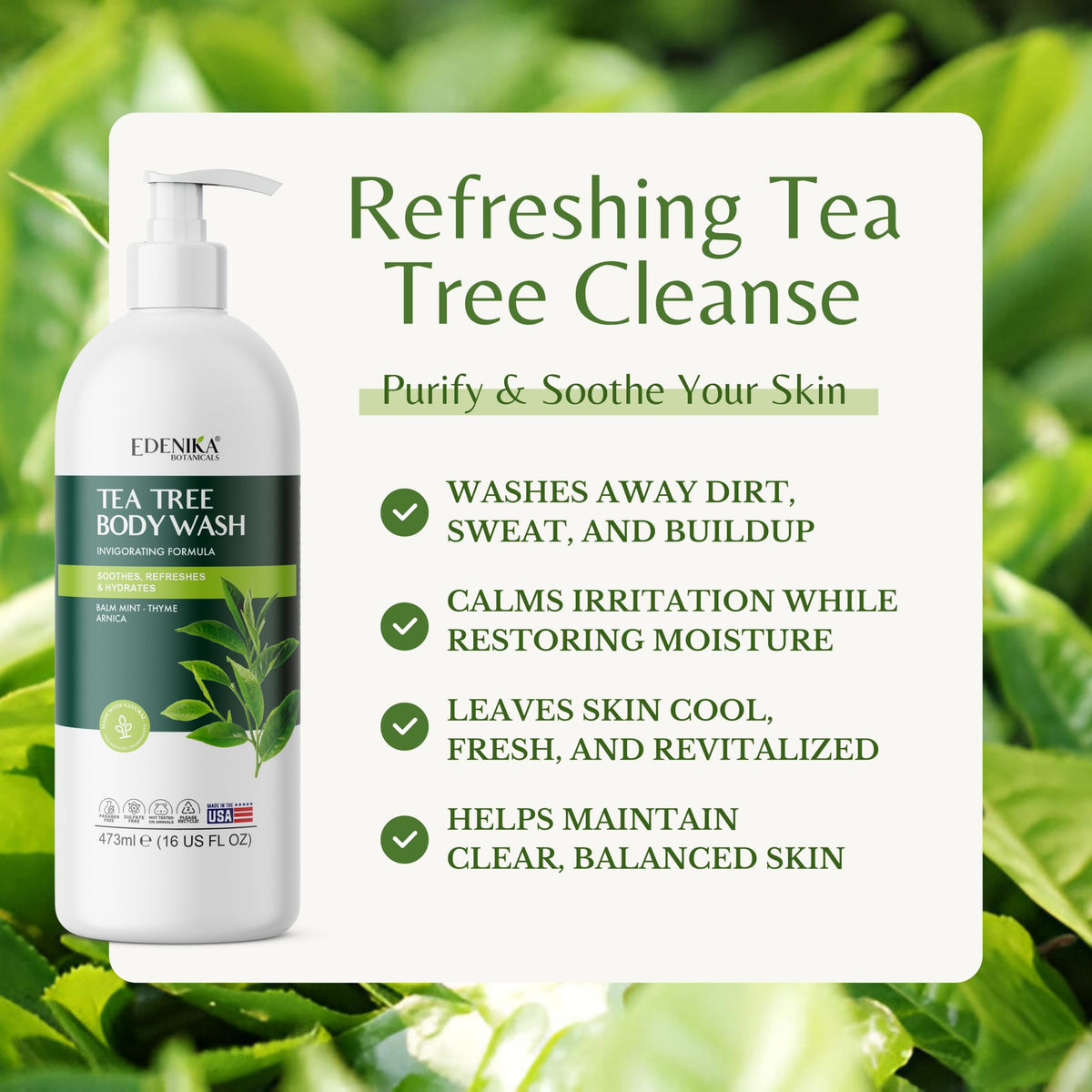 Creamy lather from EDENIKA Tea Tree Body Wash after workouts.