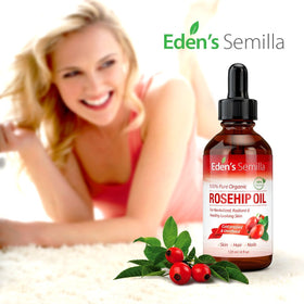 Eden's Semilla rosehip oil close-up showing pure ingredients