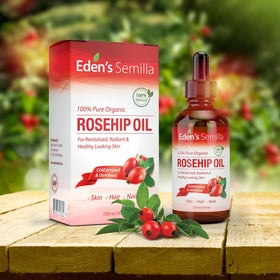 Eden's Semilla rosehip oil in use on skin for nourishment