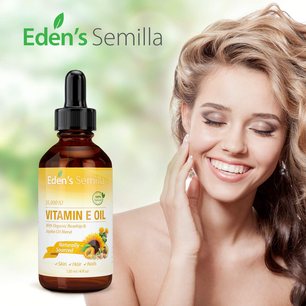 Skin application of Eden's Semilla Vitamin E Oil shows lightweight, non-greasy feel