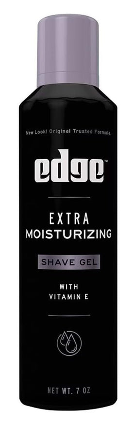Edge Shave Gel vitamin E label closeup showing nourishing formula for skin moisture