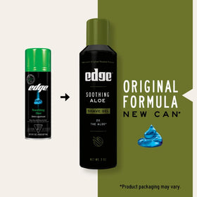 Edge Soothing Aloe Shave Gel on bathroom counter for daily grooming routine.