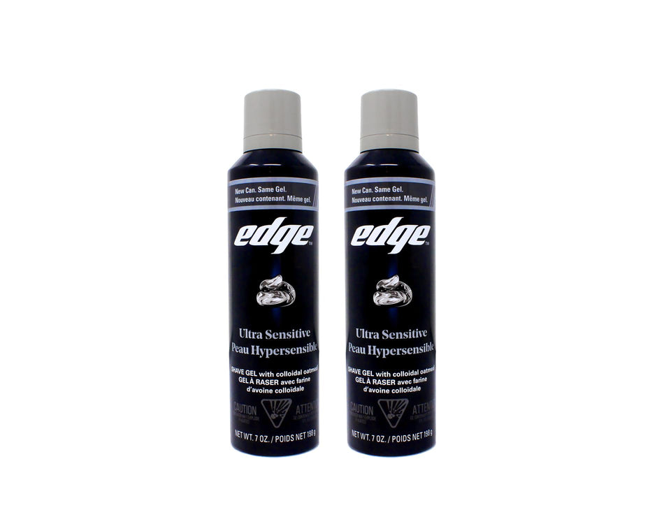 Edge Ultra Sensitive Shave Gel 7 oz pack-2 can: soothing protection for sensitive skin.