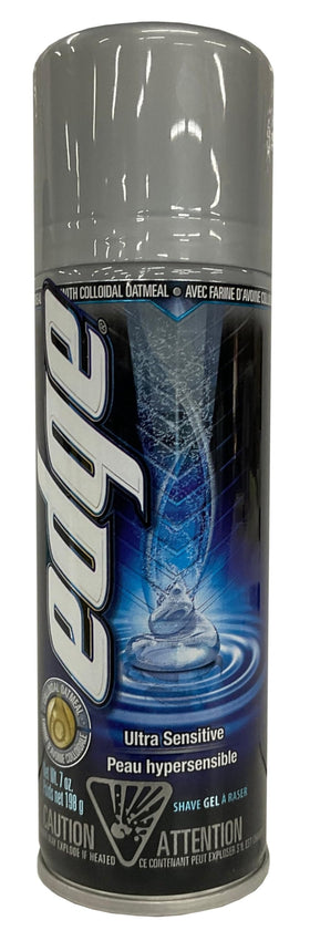 Edge Ultra Sensitive Shave Gel front view showing soothing colloidal oatmeal benefits for sensitive skin