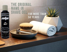 Edge Ultra Sensitive Shave Gel label 2-pack: clear packaging and value.