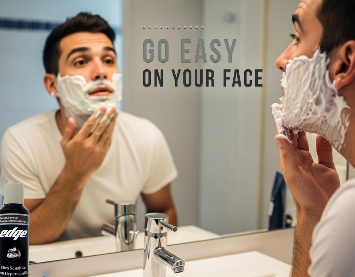 Edge Ultra Sensitive Shave Gel morning routine setup: quick everyday shave.
