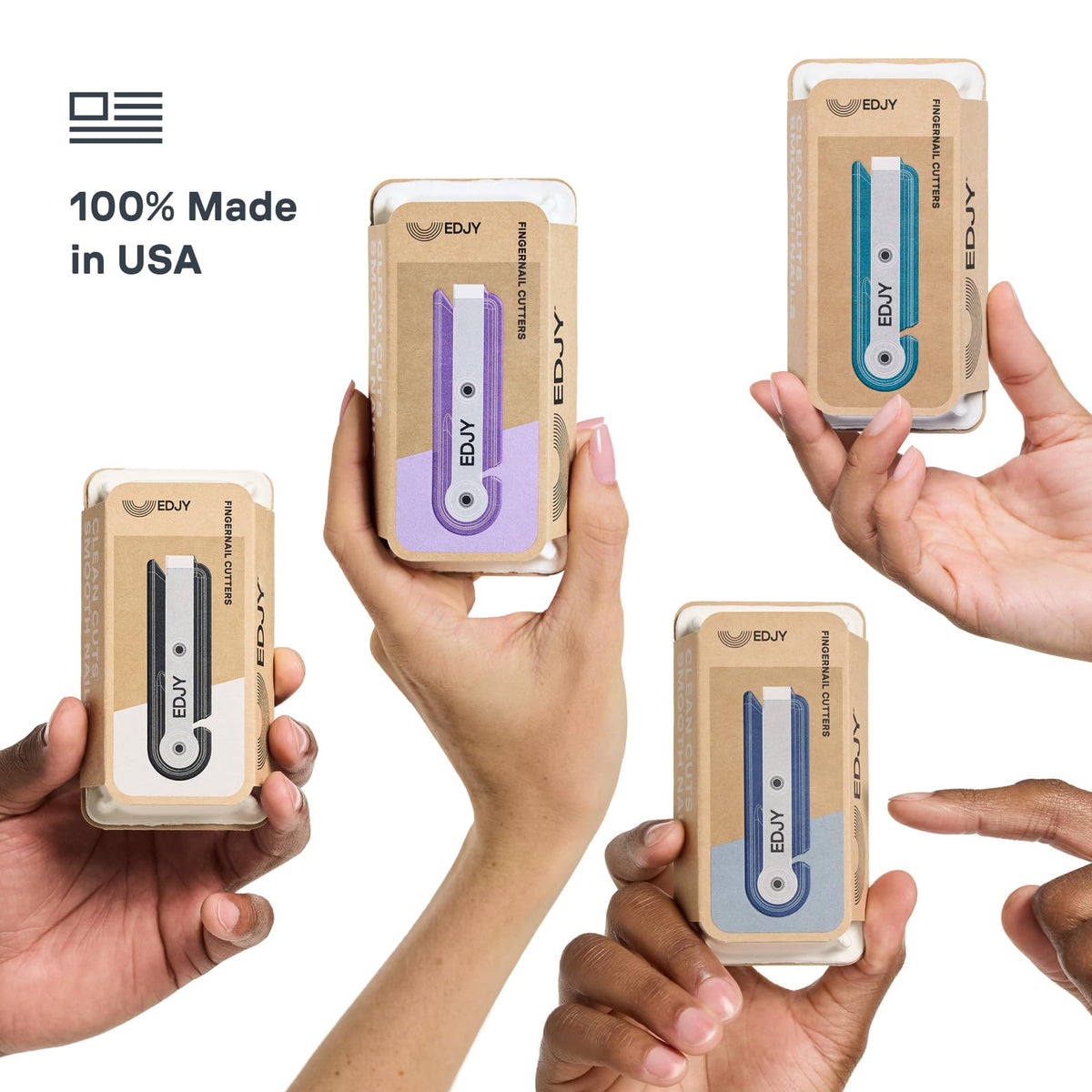 EDJY fingernail cutter catching nail clippings for a tidy space