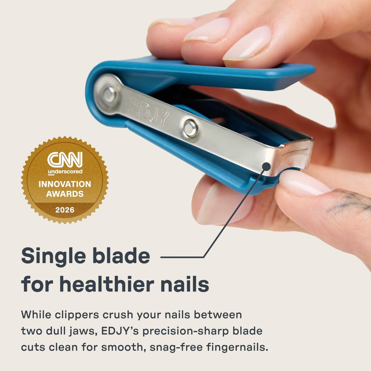 EDJY fingernail cutter with ergonomic lever for control