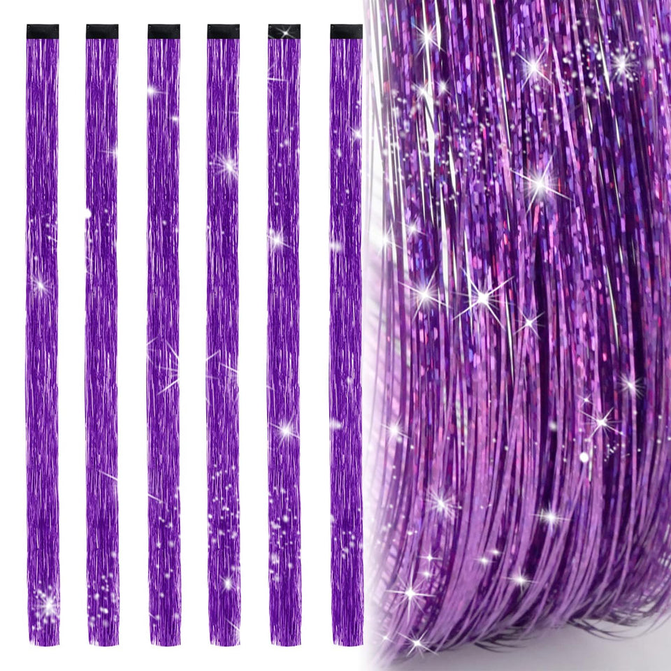 Edoneery hair tinsel 19.7-inch purple clip-on for sparkling daily looks.