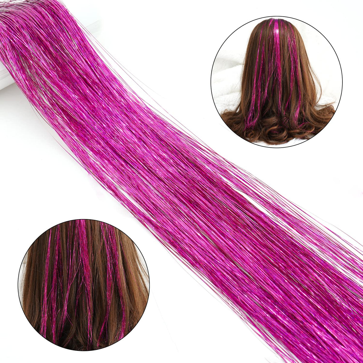 Edoneery Rose hair tinsel party look adds instant glitter.