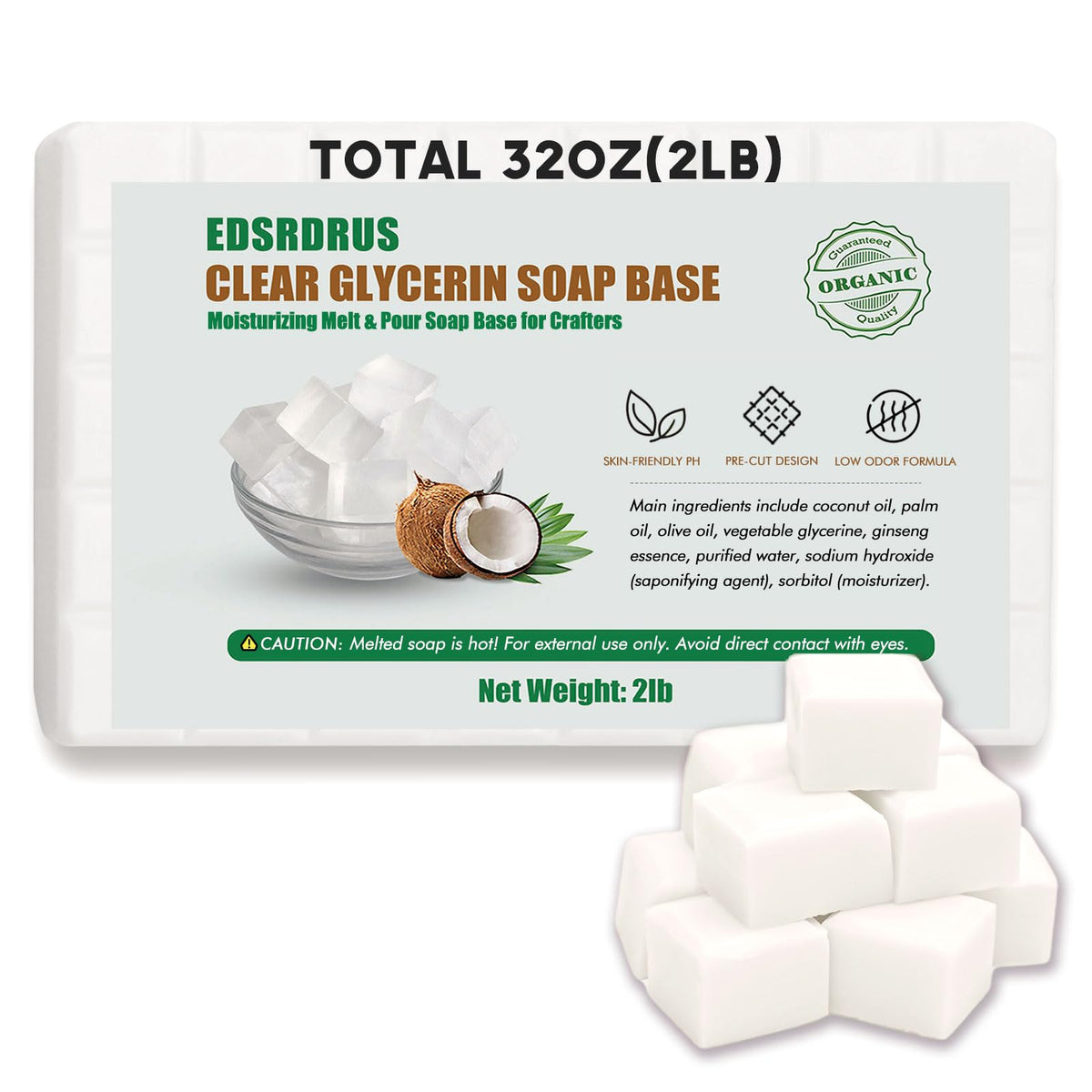 EDSRDRUS 2lb unscented glycerin soap base cubes ideal for precise DIY portions.