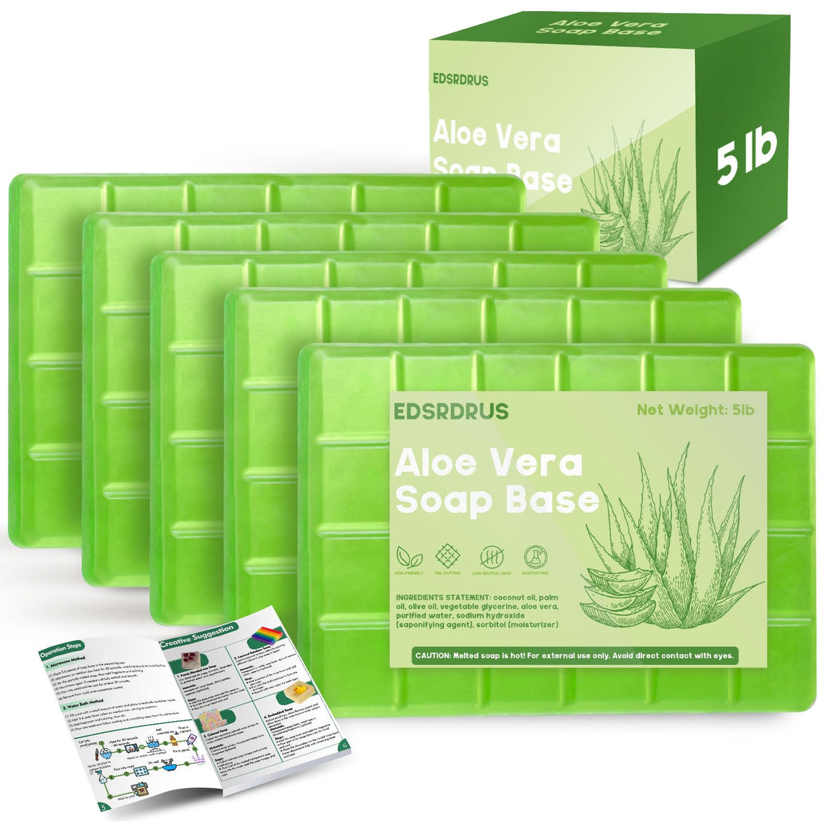 EDSRDRUS 5lb glycerin soap base with pre-scored sheets for precise cutting and consistent melts.