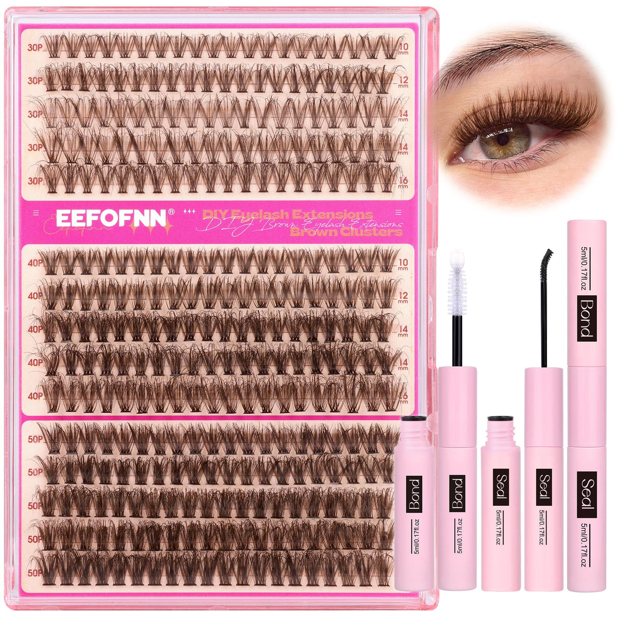 Eefofnn brown lash clusters 30P close-up for natural daily look