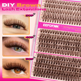 Eefofnn brown lash clusters 40P close-up for soft layered volume
