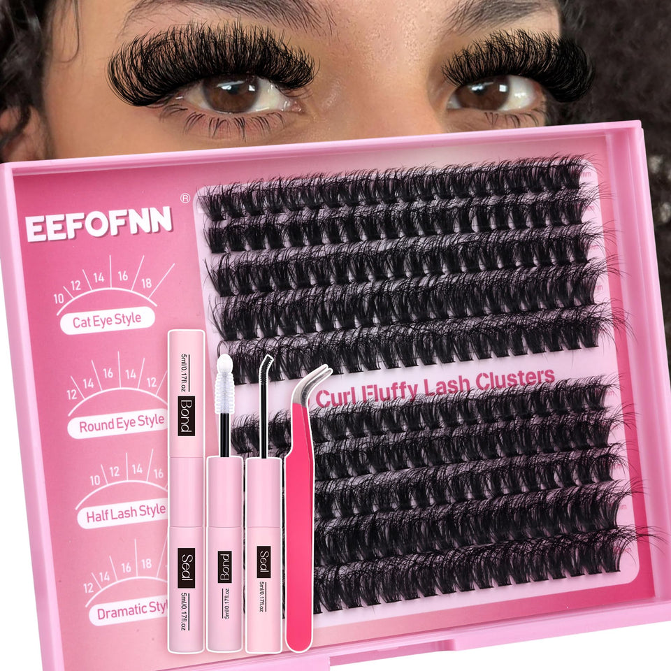 Eefofnn DIY lash extension kit with fluffy cluster lashes for natural at-home wear.