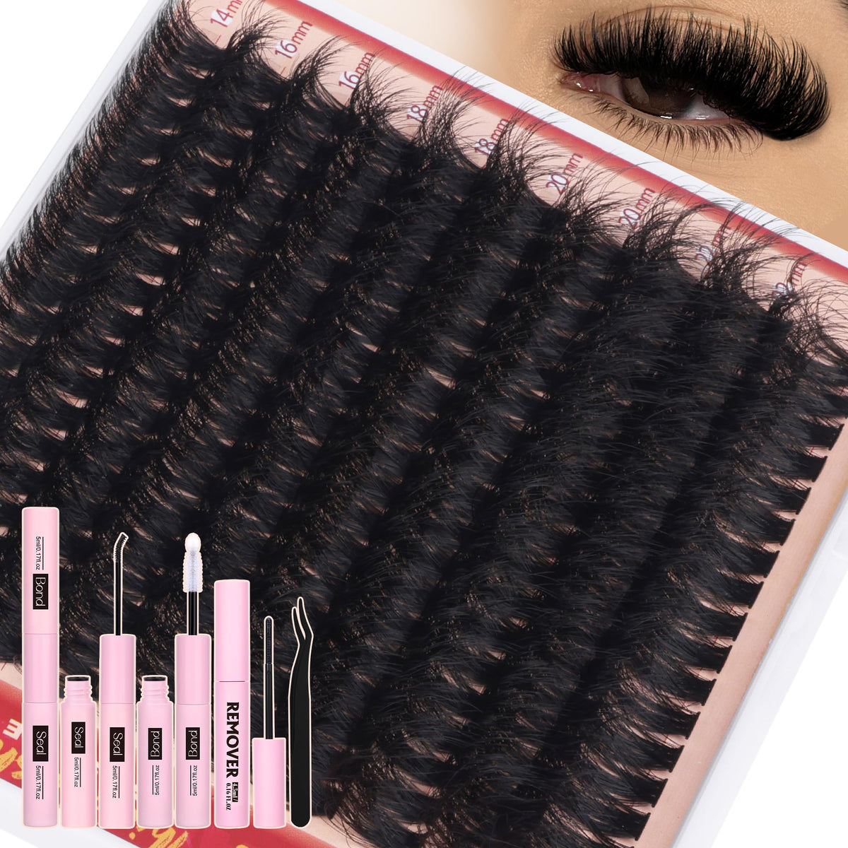 Eefofnn Fluffy Lash Clusters Kit 270D density for bold, voluminous lashes all day.