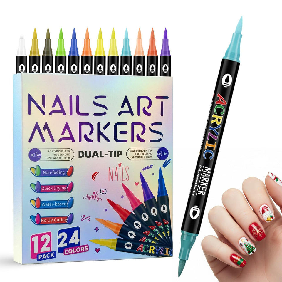 EELHOE dual-tip design with 24 colors for precise nail art on natural and gel nails.