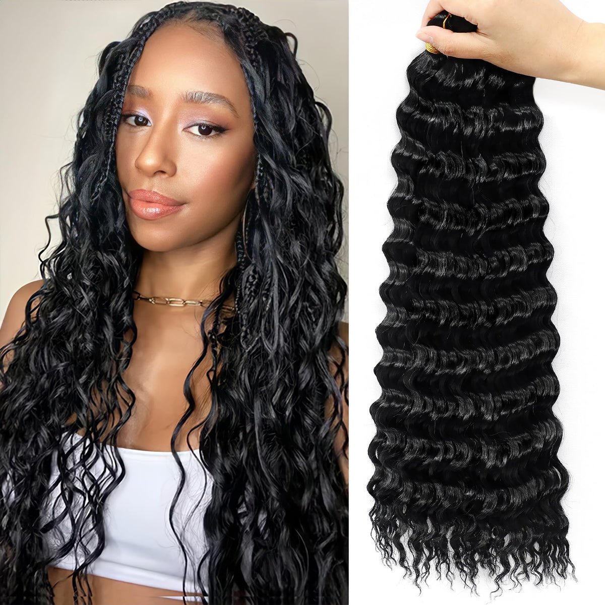 EERYA long curly braiding hair 18 inch with natural-looking texture for protective styling.