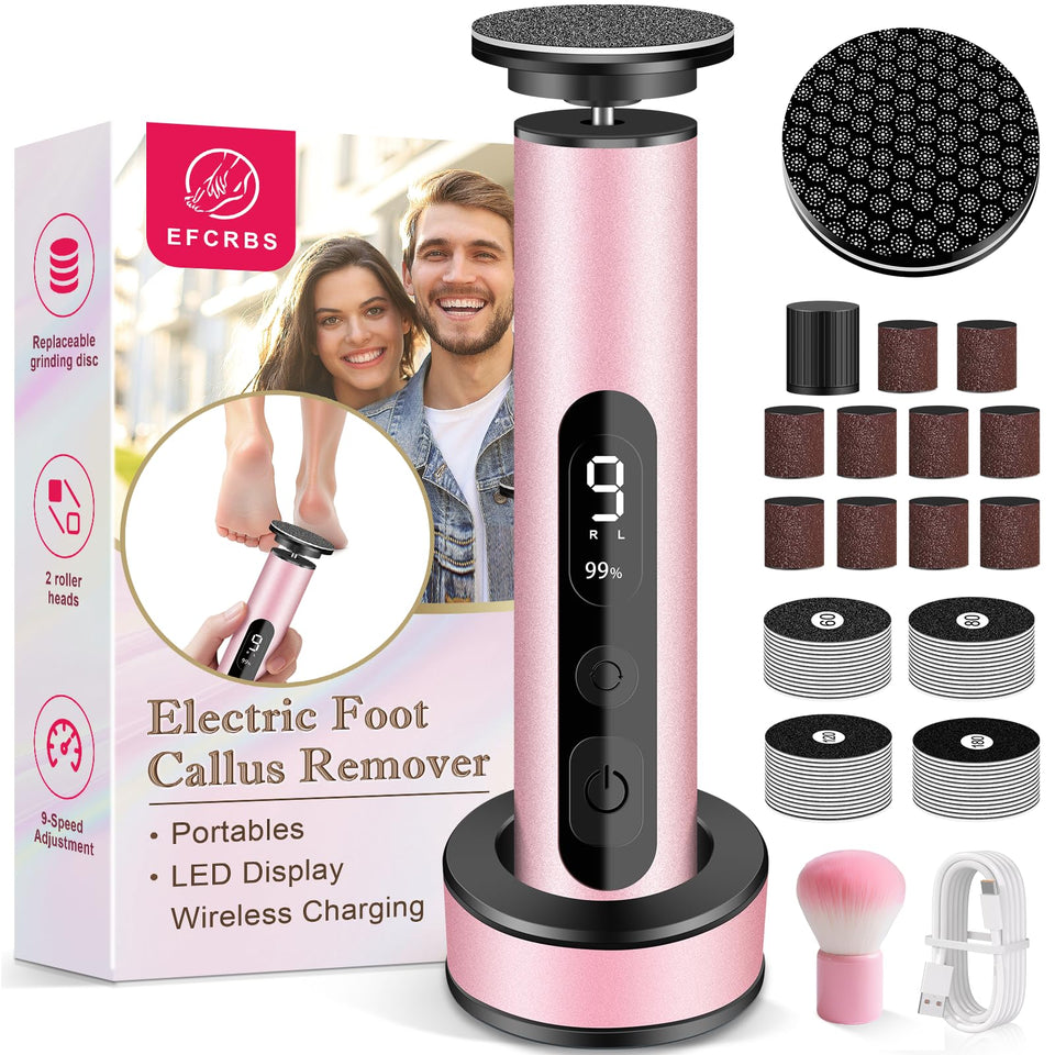 EFCRBS foot callus remover with LED display showing battery level