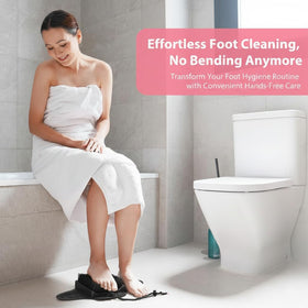 Efforest foot scrubber in shower demonstrates easy upright foot care.
