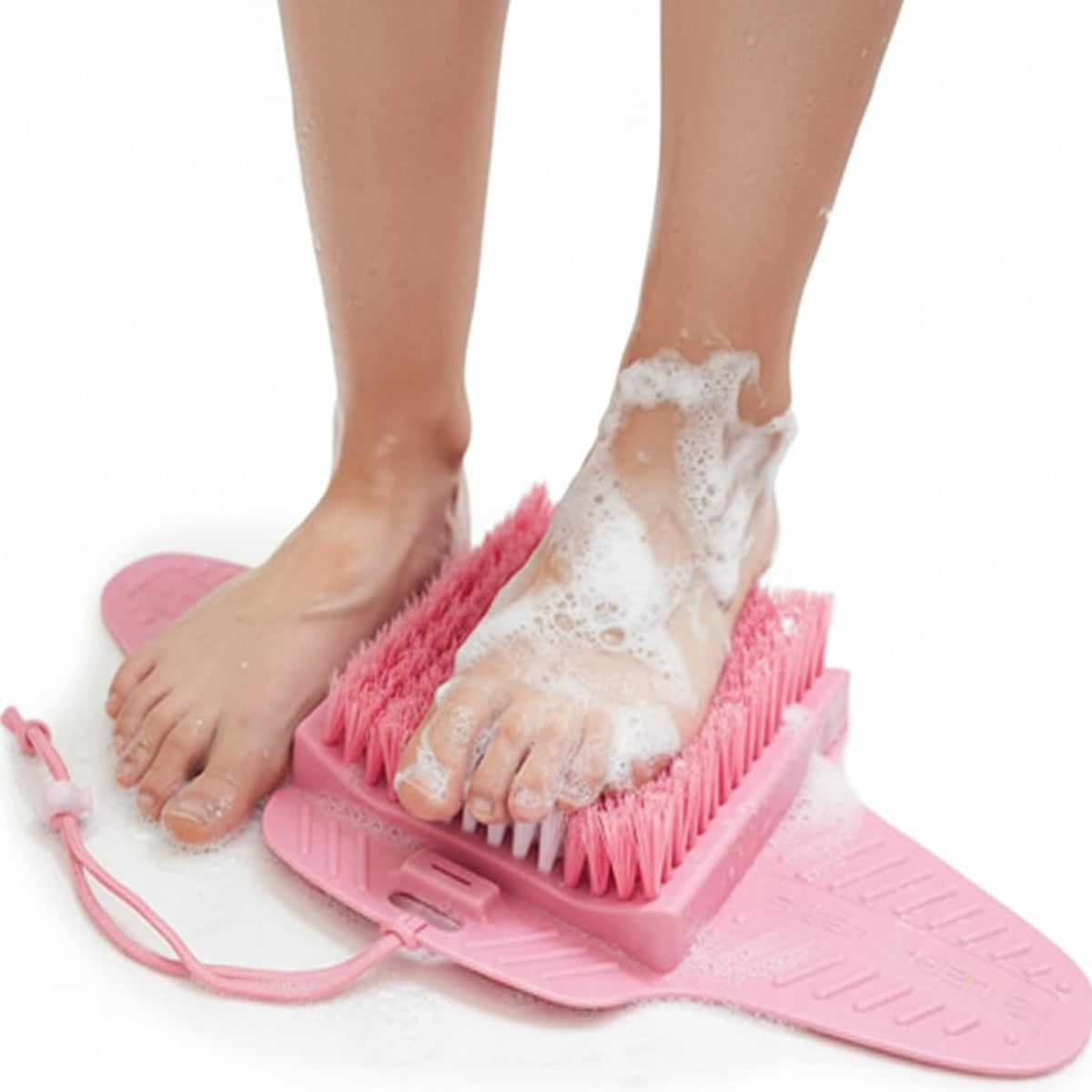 Efforest pink shower mat in use for comfortable cleaning