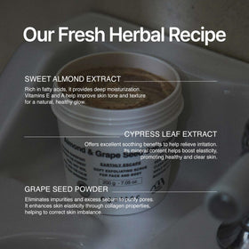 EGATTOC forest-therapy-exfoliation with sugar-grape seed exfoliant removing rough patches visible.