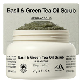 EGATTOC Himalayan salt body scrub bottle with basil green tea aroma for a revitalizing cleanse.
