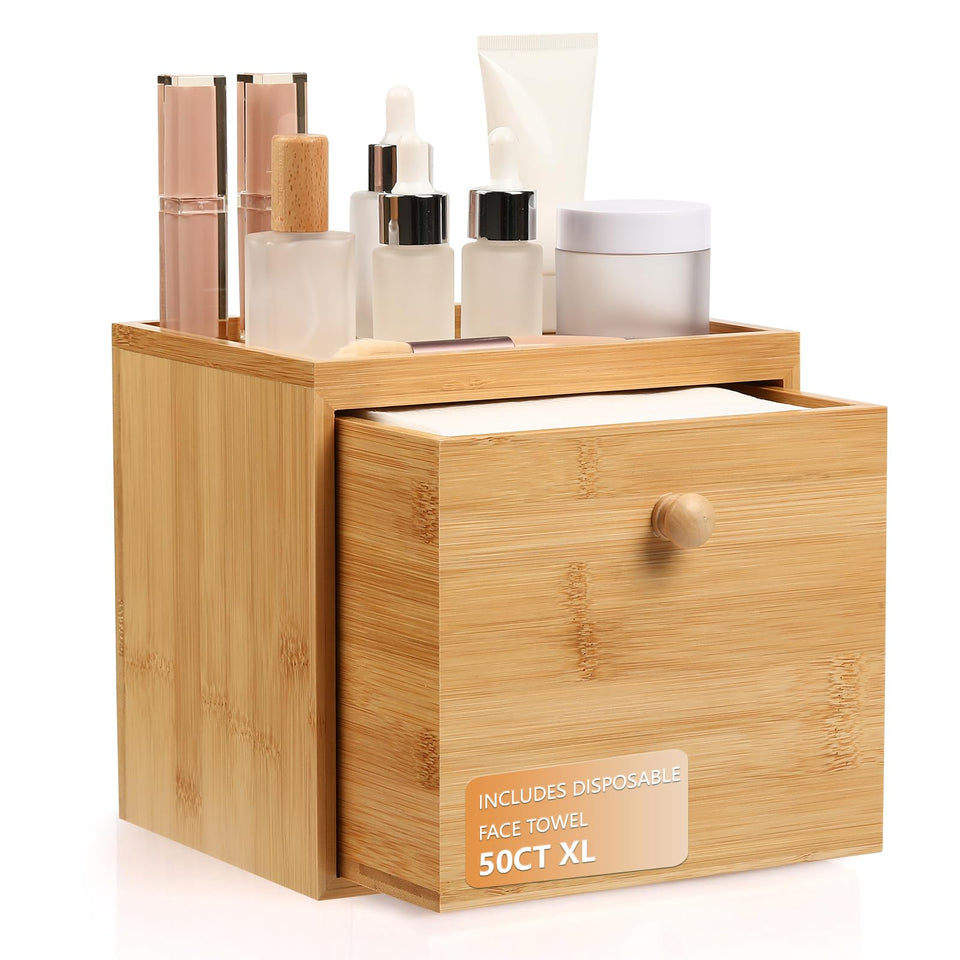 Eggs Sound disposable face towel in bamboo drawer box keeps towels tidy and accessible