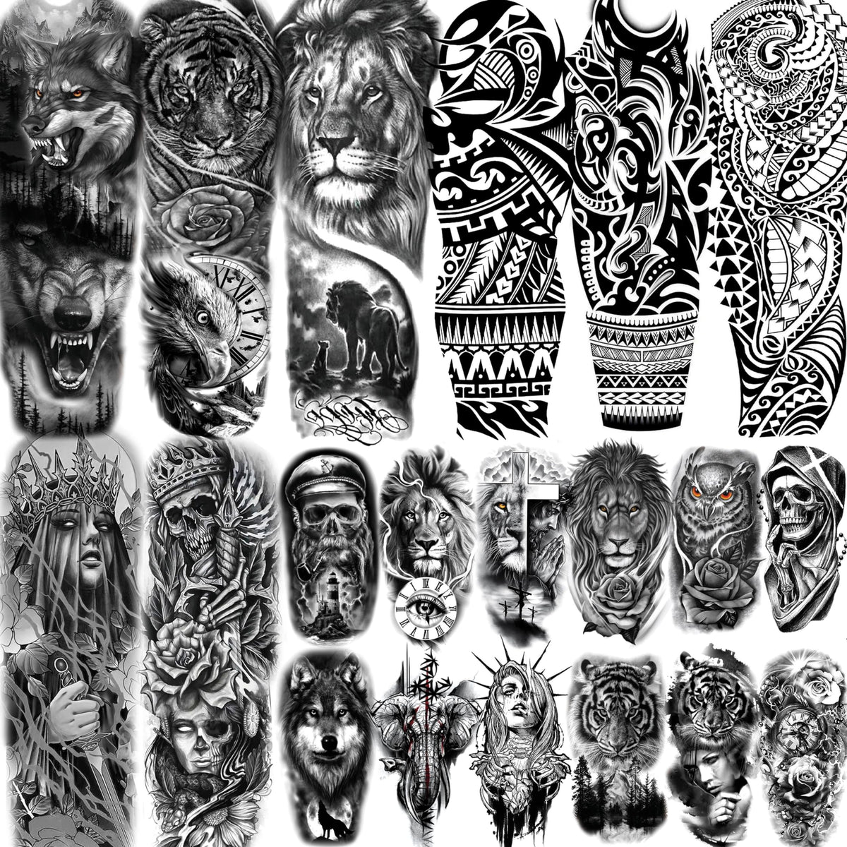 EGMBGM wolf tattoo sleeve in black tribal design for striking temporary body art